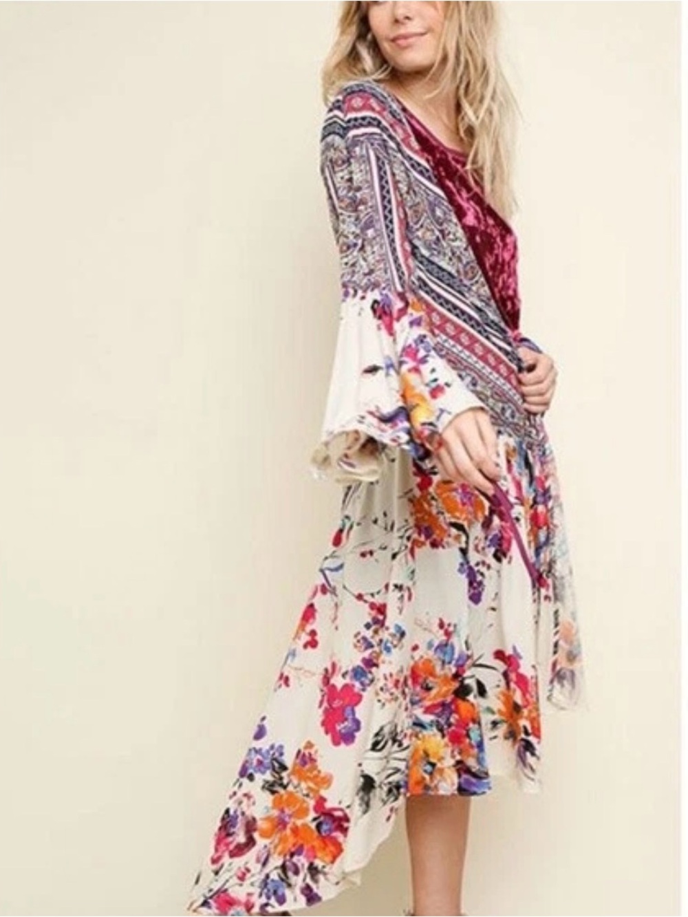 Umgee boho long duster kimono with bell sleeves - Picture 12 of 12